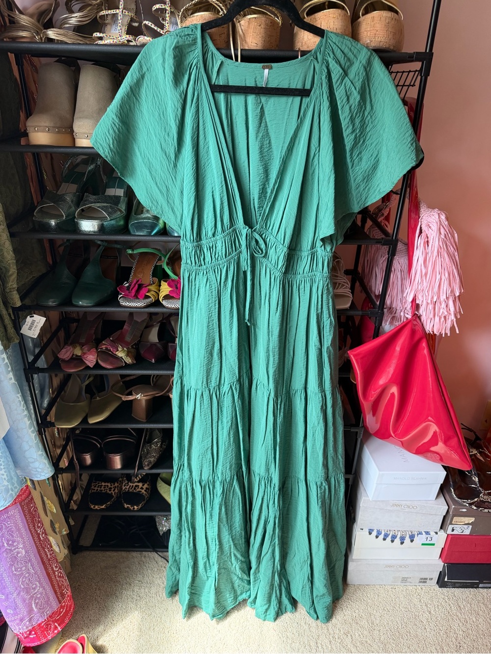 Young Fabulous & Broke Teal Green V-Neck Tiered Maxi Dress